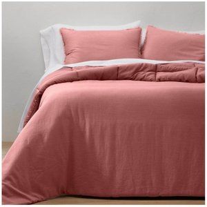 Casaluna Linen Blend Full/Queen Comforter Set Rose Mauve Pink Includes Shams